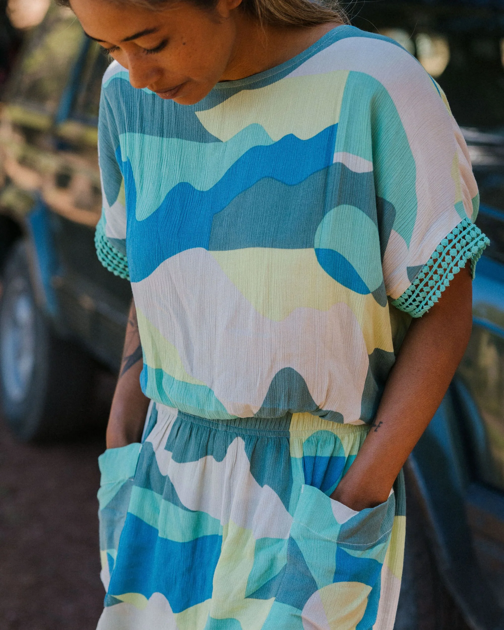 Clarity Short Skort Dress - Vista Patchwork Aqua - Image 4