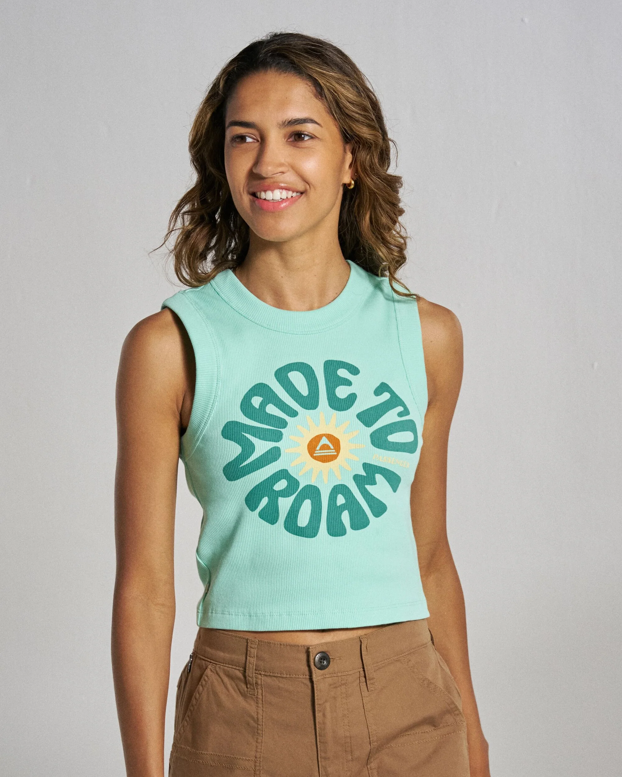 Easy Days Ribbed Graphic Cropped Vest - Aquamarine - Image 3