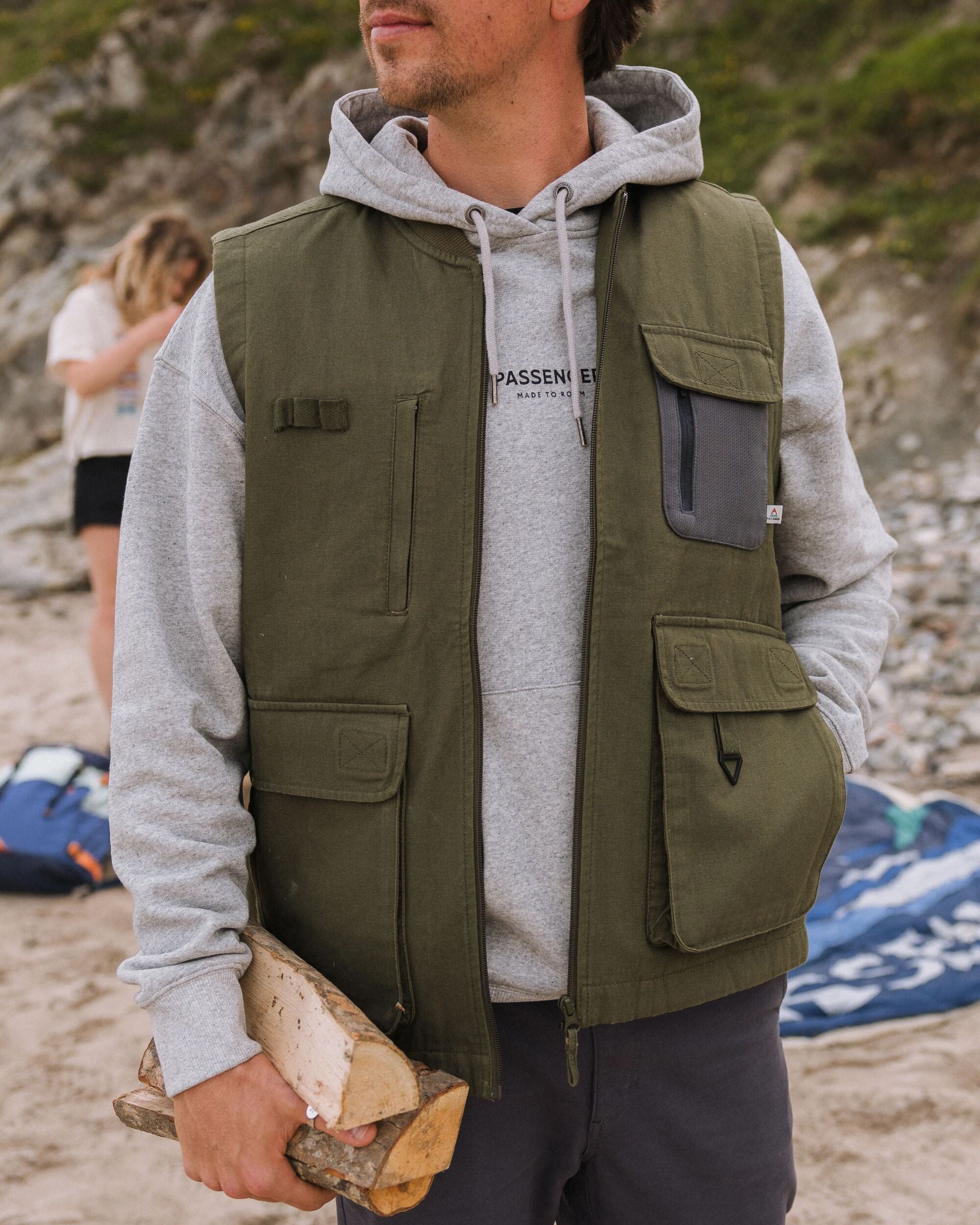 Explorers Organic Cotton Canvas Gilet - Khaki - Image 3