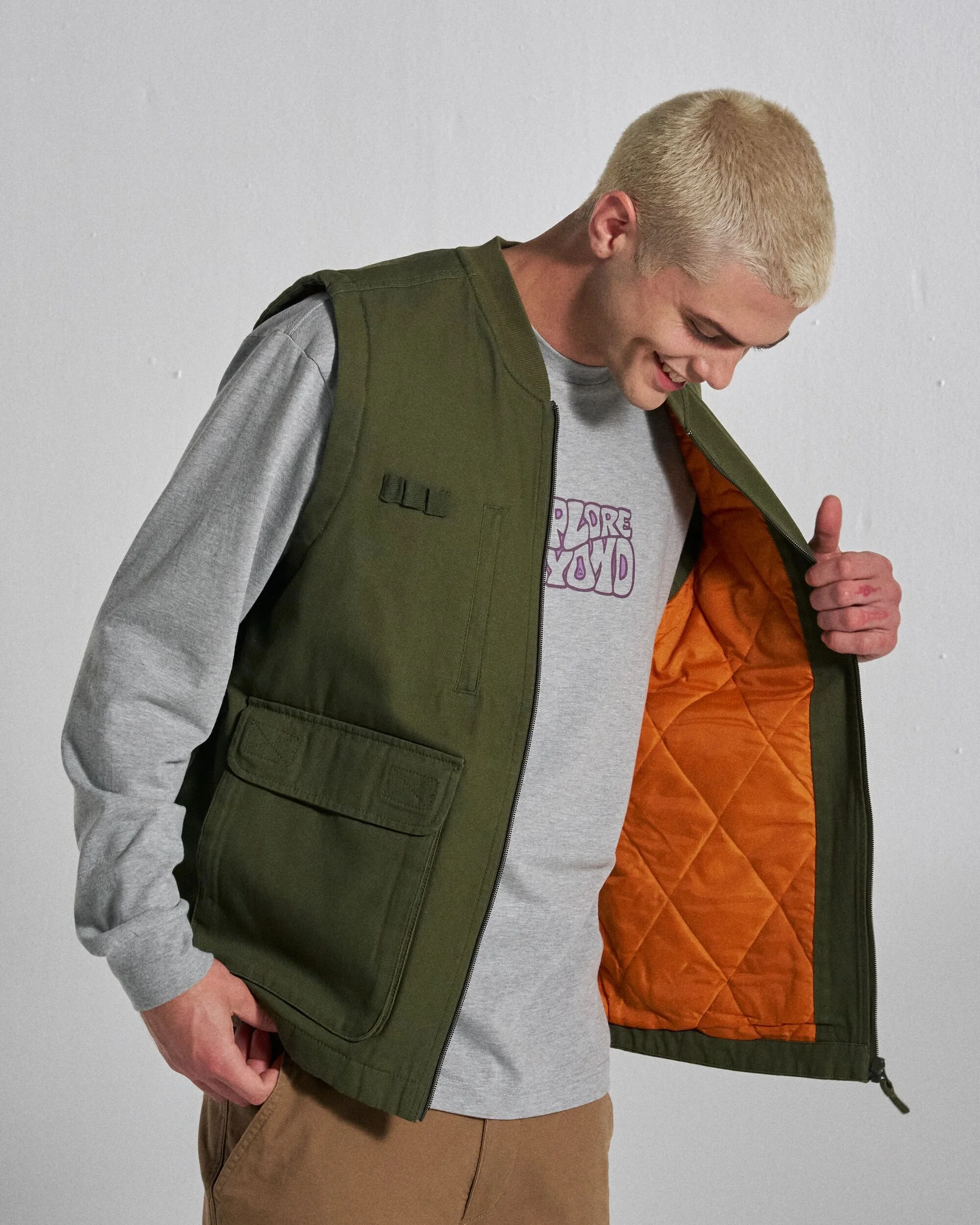 Explorers Organic Cotton Canvas Gilet - Khaki - Image 7