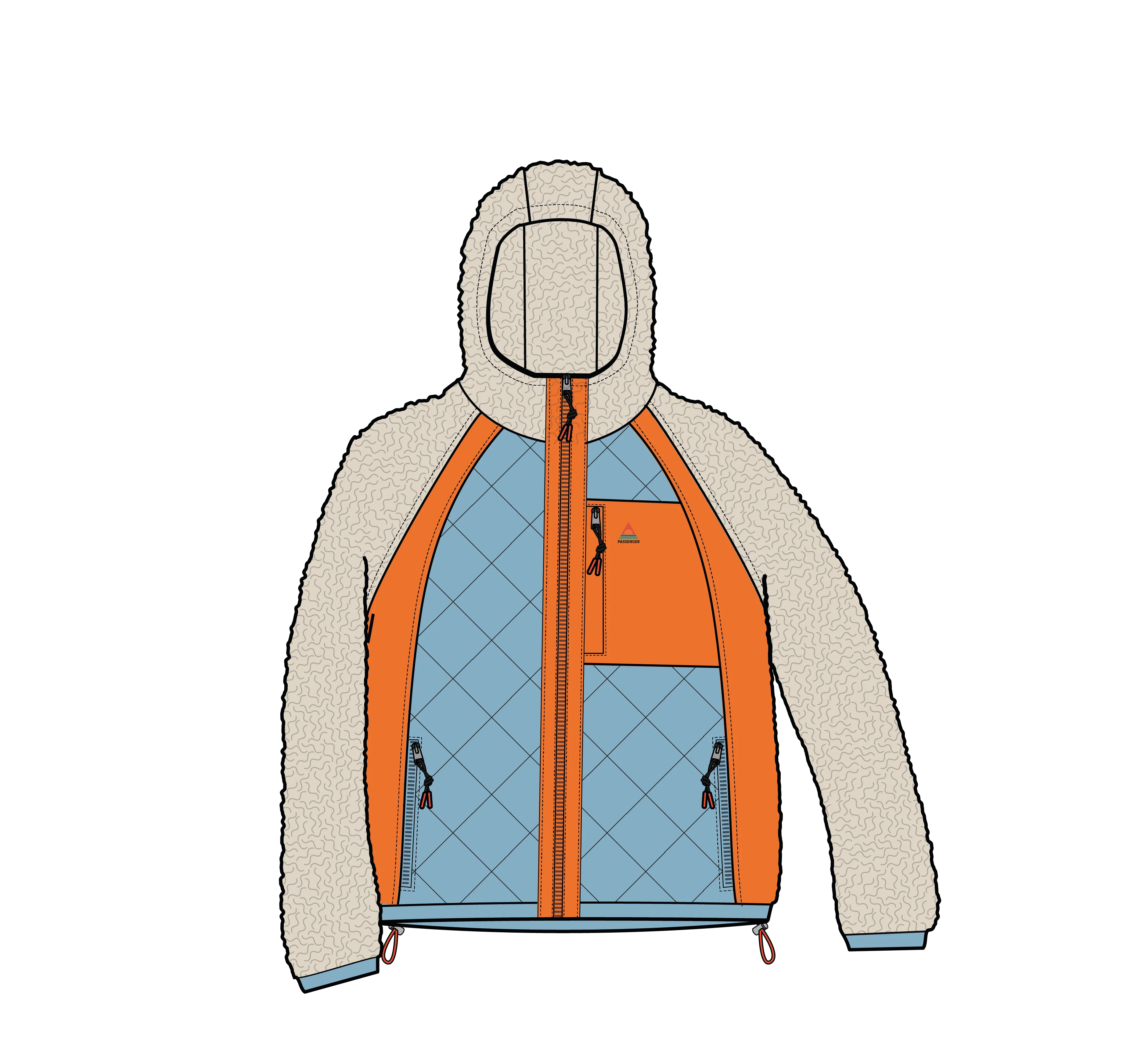 Lara Quilted Jacket - Oat/Retro Blue/Bright Orange - Image 9