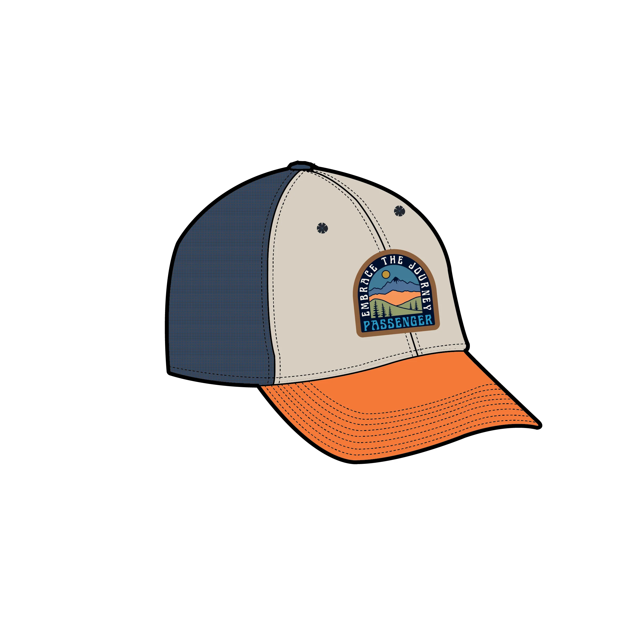 Outlook Snapback Trucker Cap - Dark Denim/Bright Orange - Image 5