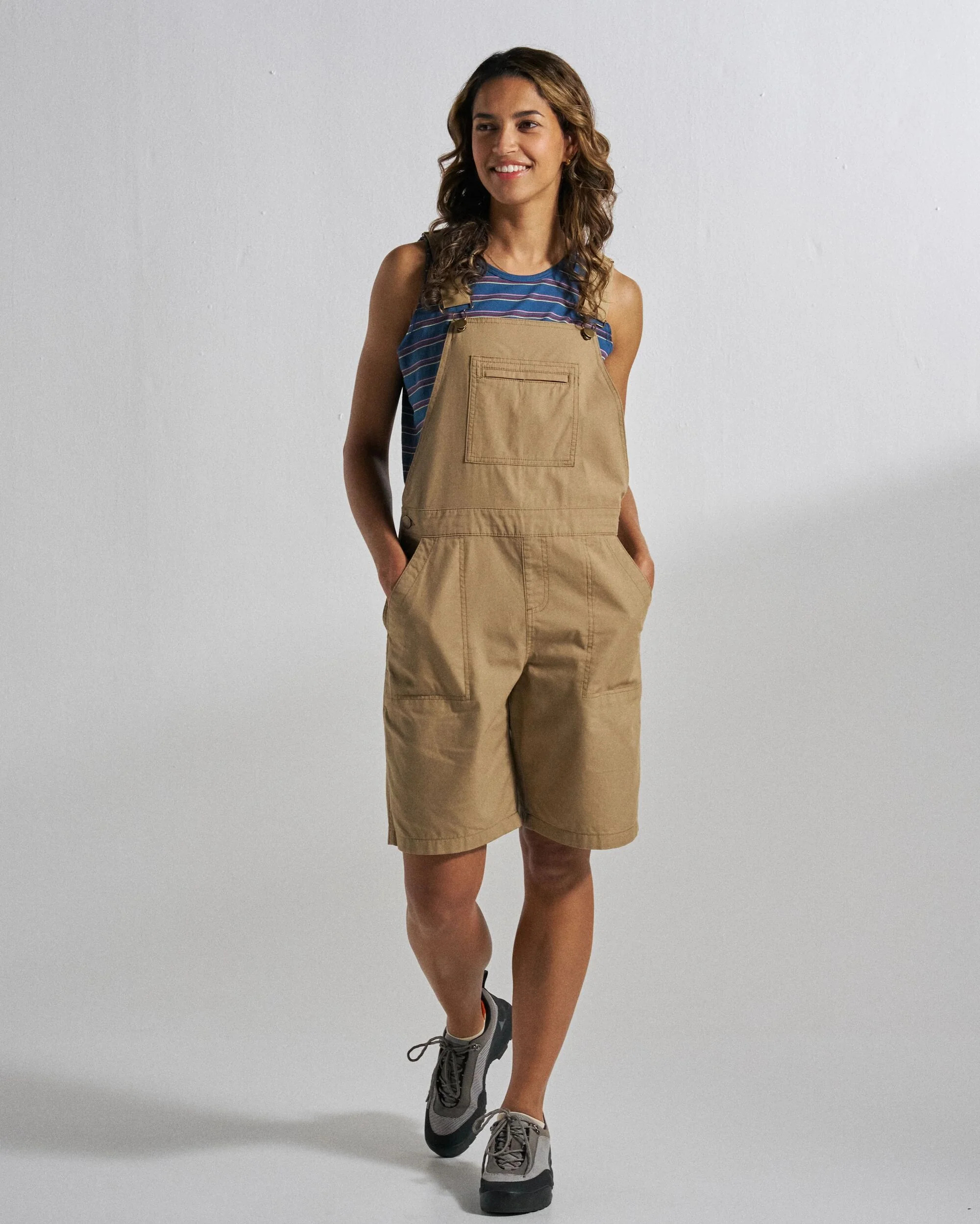 Shuffle Light Cotton Short Dungarees - Elmwood - Image 3
