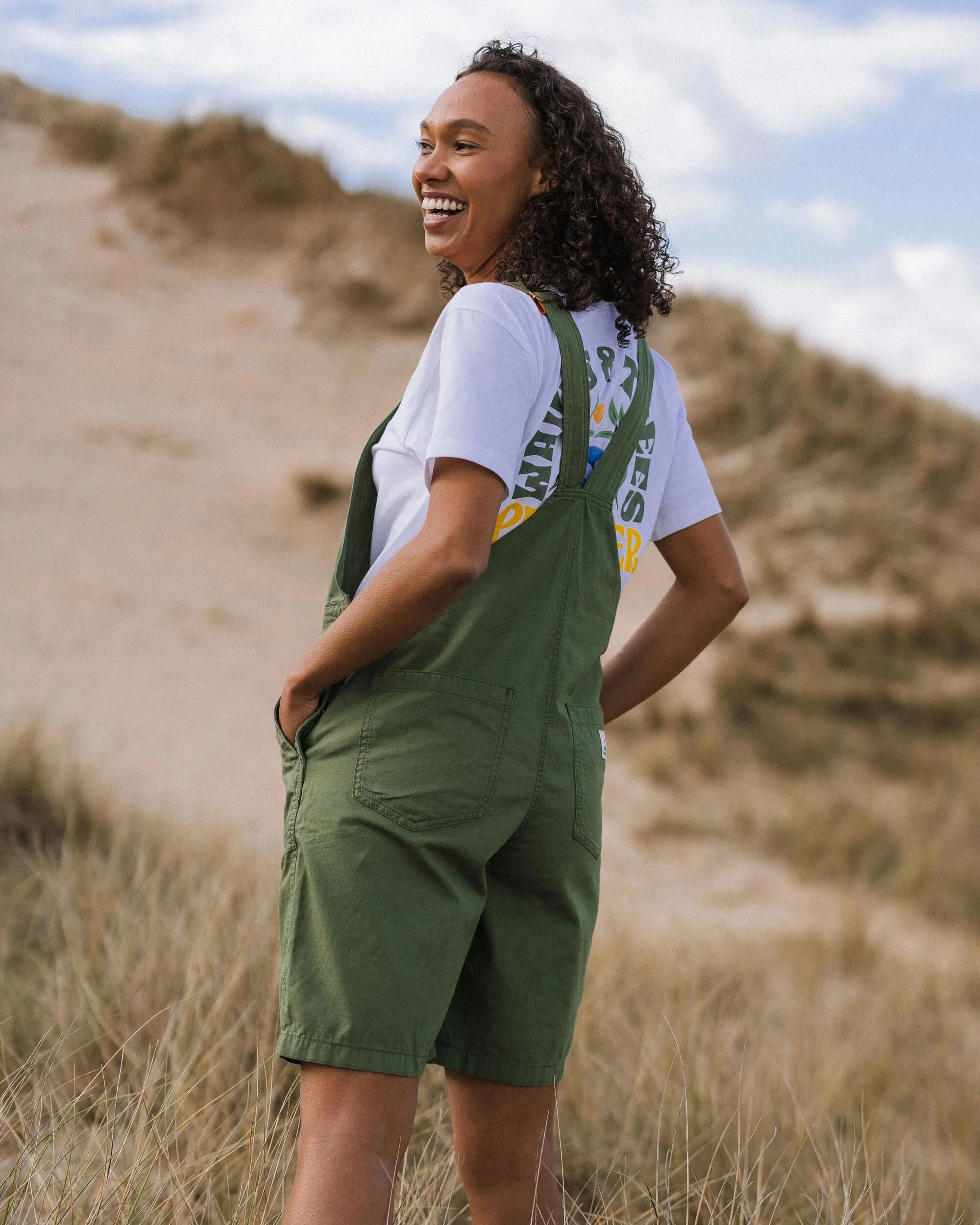 Shuffle Light Cotton Short Dungarees - Wild Green - Image 3