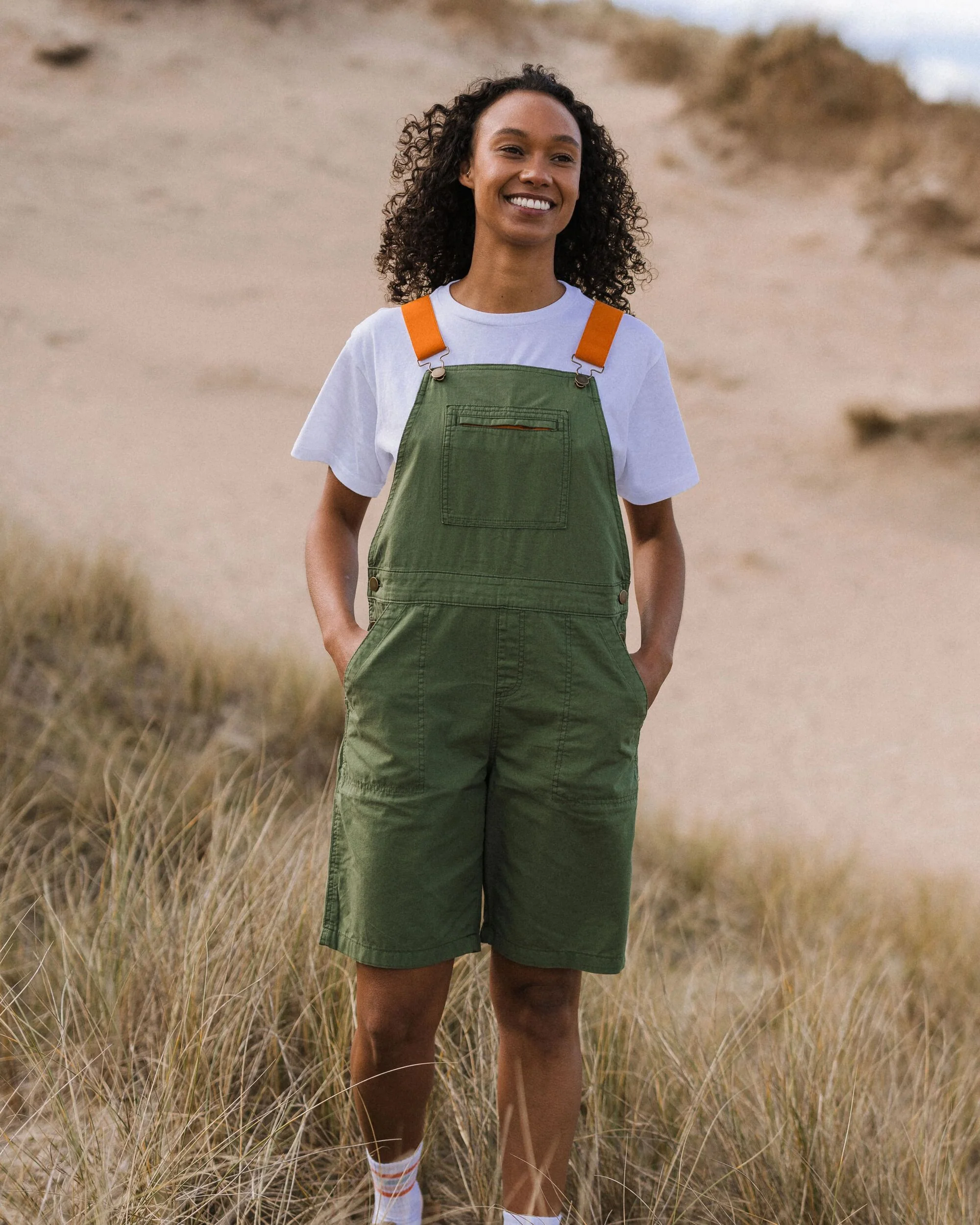 Shuffle Light Cotton Short Dungarees - Wild Green - Image 4