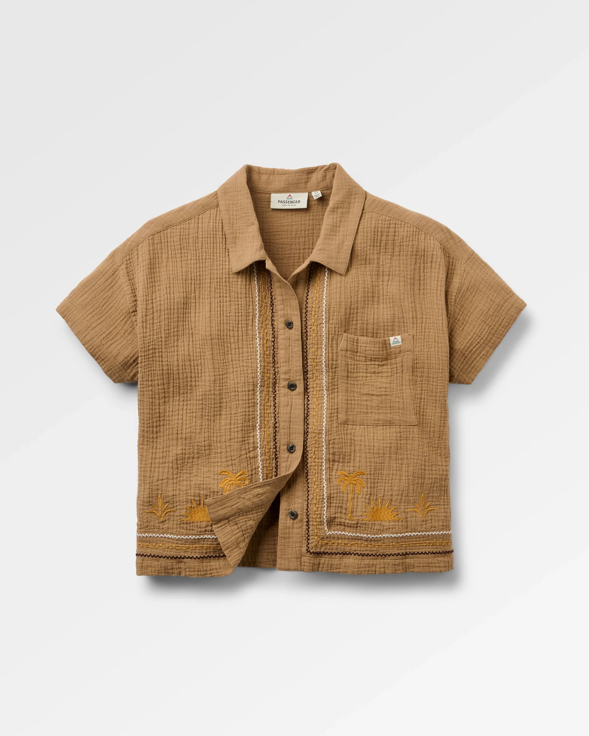 Waveney Short Sleeve Cotton Shirt - Caramel Brown - Image 2