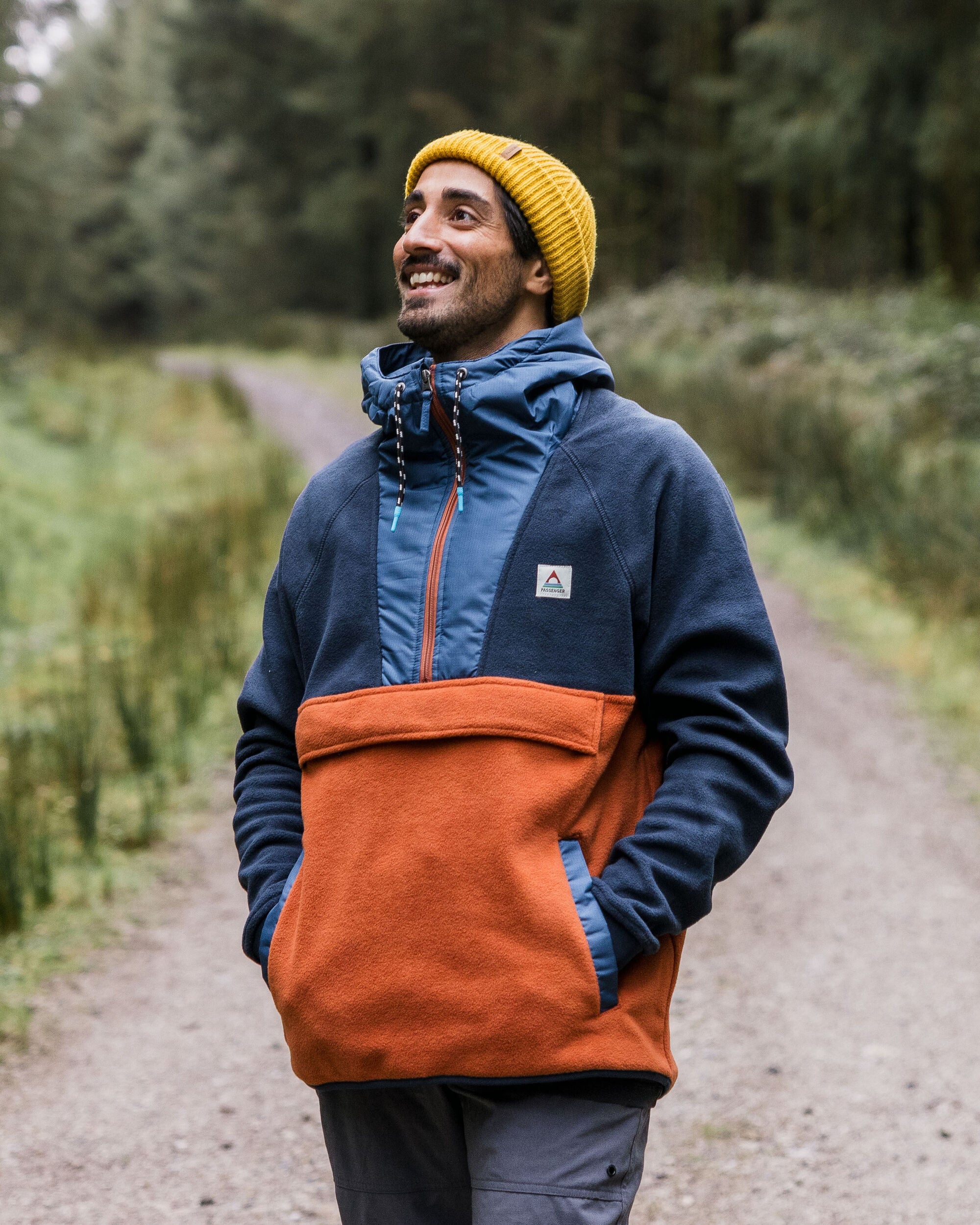 Woodland Hooded 1/2 Zip Polar Fleece - Deep Navy/Baked Clay